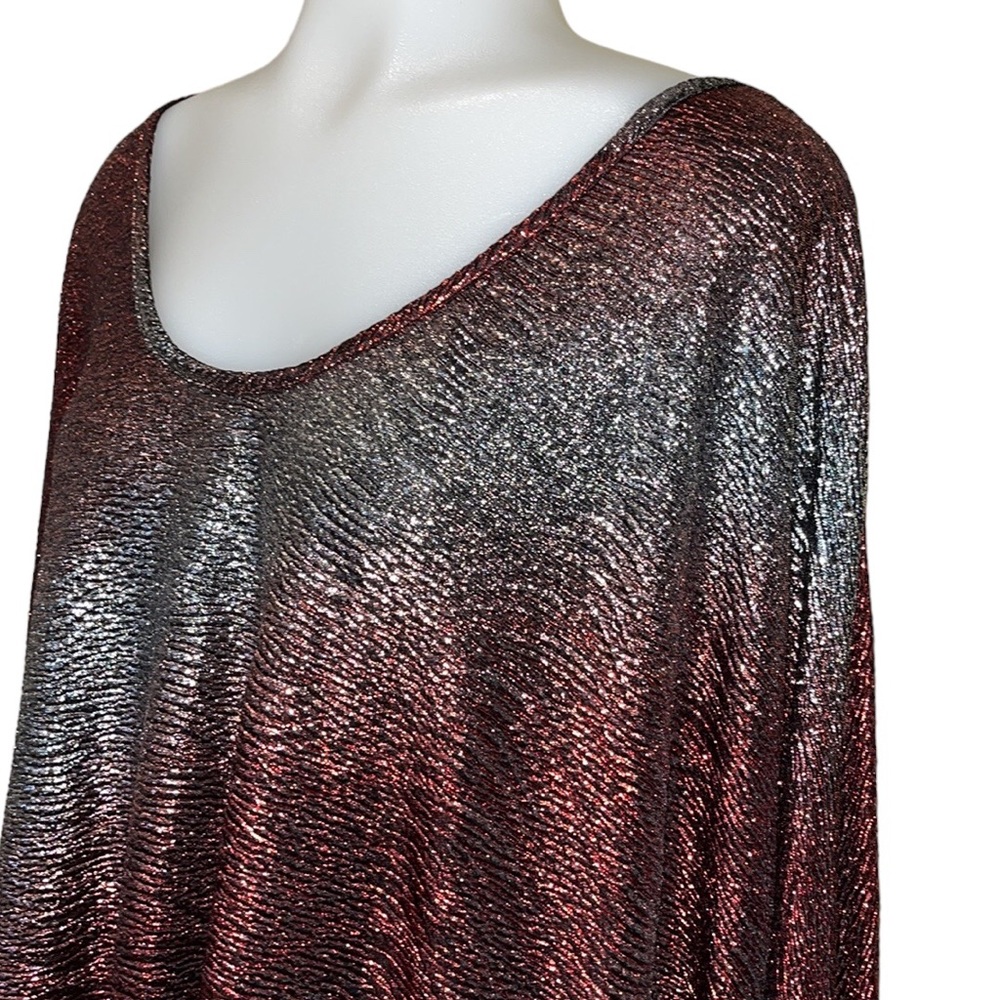 AMERICAN GLAMOUR Badgley Mischka Silver~Ombre Orange Shimmer Blouse~Top 3X